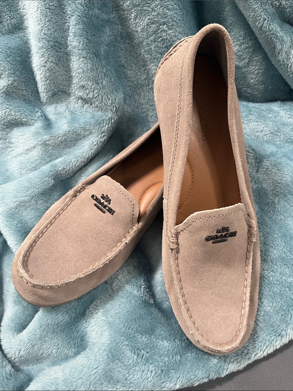 Coach Women's Suede Loafers in Taupe